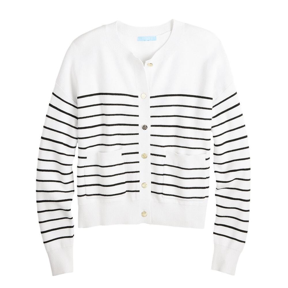 Draper James RSVP Button Front White Black Striped Preppy‎ Coastal Cardigan 3X